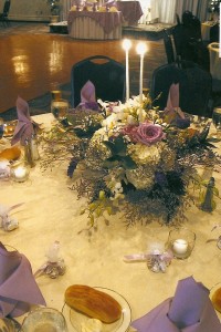 ORCHIDS AND LAVANDER ROSES CENTERPIECE